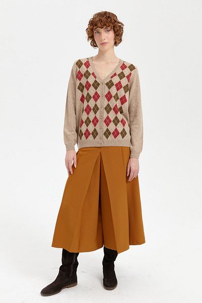 Desen Triko V-neck Baklaval Women's Cardigan - K. Beige