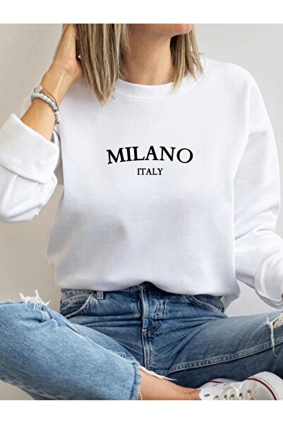 coolart Milano Italia Hanorac gros de iarnă, supradimensionat, alb, cu imprim...