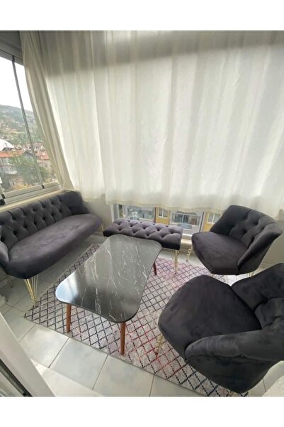 Ecem Life Koyu Gri Baby Face Metal Ayak Cay Seti Puf Hedye