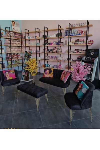 Ecem Life Siyah Cay Seti Koltuk Takımı 2 1 1 Puf Hedye