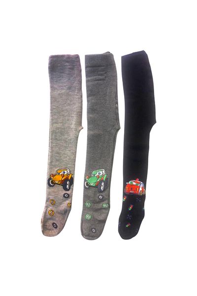 Ekinoks Set of 3 Colorful Patterned Cotton Pantyhose for Baby Boy