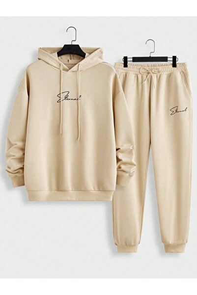 SeusCraft Eternal Sweatshirt Eşofman Altı Jogger - Bej  Baskılı Alt Üst Eşofm...