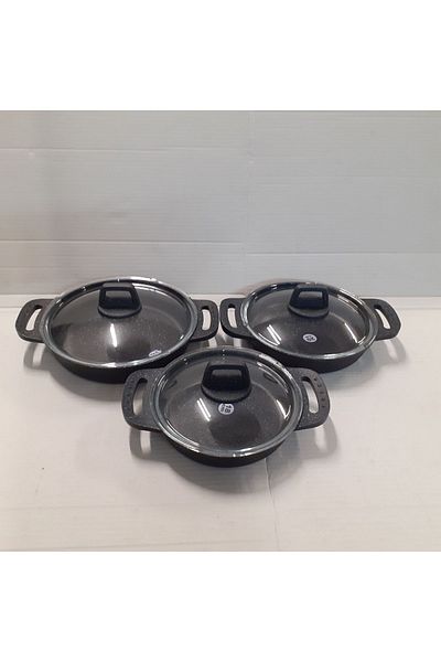 gülsan 3 Piece Cast Iron Granite Sahan Set with Glass Lid