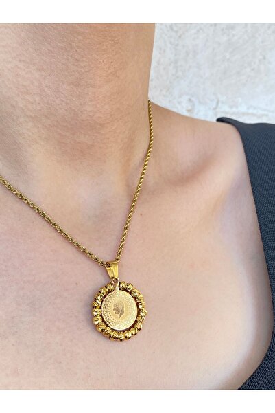 Inure Jewelry Realistic Gold Altın Kaplama Kuyumcu Model Çelik (KOLYE & BİLEKLİK) 2'li Set