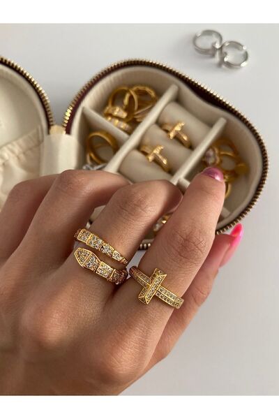 ringbox Gold Zirkon Taşlı Marka Model Yılan Yüzük