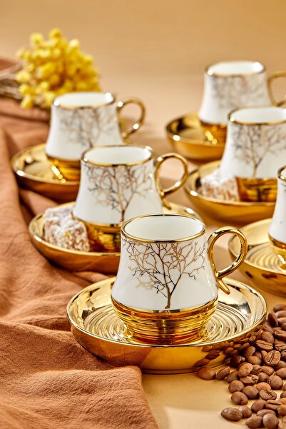 Vadi Autumn 6 Person Porcelain Patterned Coffee Cup Set
