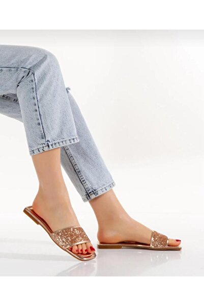 PLN SHOES Comfortable Sole Single Strap Stone Flat Heel Women's Evening Dress Slippers