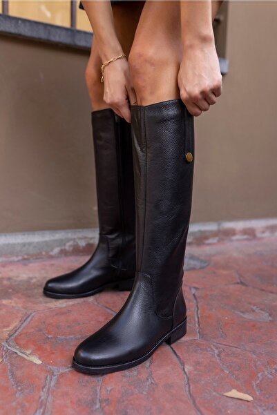 ANGELİNA JONES Denim Kadın Siyah Gerçek Deri Çizme