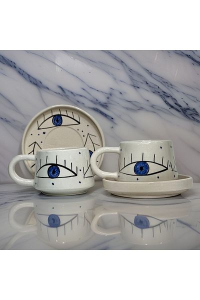 İlbay Çini Takı Eye Cup with Plate 2 Pack
