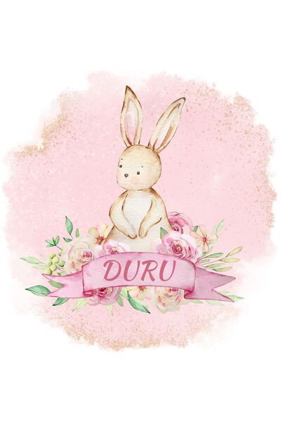 Pera İsme Özel Tavşan Tema Yuvarlak Etiket 4 Cm / 72 Adet