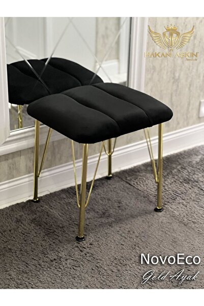 BY HAKAN AŞKIN Gold Metal Ayaklı Novoeco Puf Black 40x45 cm
