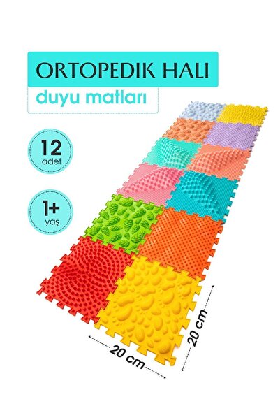 Ortohalı 12 Modüllü Ortopedik Halı Çocuk Masaj Paspası Renkli Puzzle Çocuk Ma...