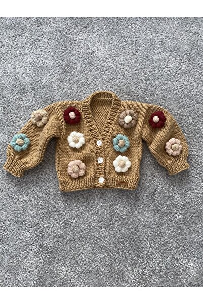 NEVALİN El Örgüsü Çiçek Detaylı Kız Çocuk Hırka