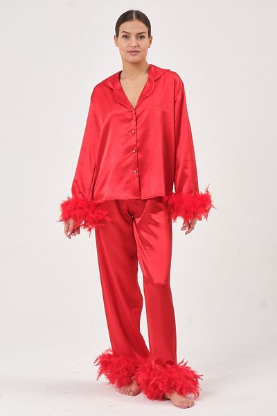SATTENS Feathered Otriş Bride Written Satin Pajama Set with Dowry Box