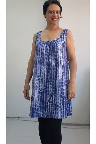 Mertcan Butik Saks Blue Patterned - Viscose Combed Cotton, Drawstring Thick Strap T-Shirt