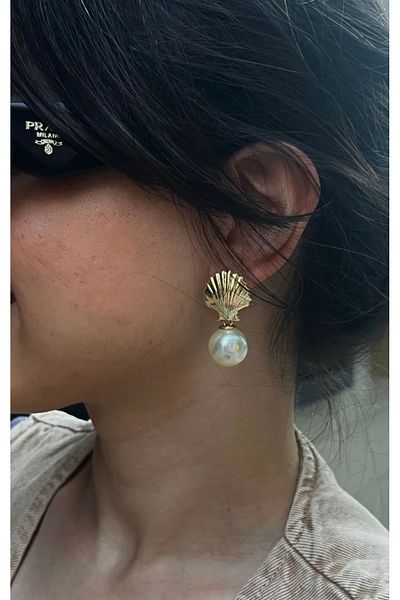 Hoop jewelery Tasarım Pearl Mussel Earrings