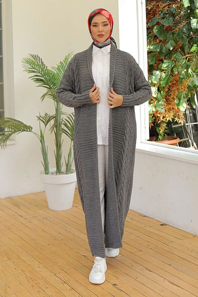 Pamuk Butik Γυναικεία Πλεκτή Ζακέτα Πλεκτό Ολόσωμο Δαχτυλίδι