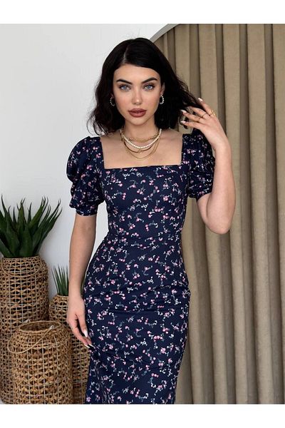Julishop Julidress Rochie lungă premium de vară, cu mânecă scurtă, cu mânecă scurtă, cu decolteu cu inimă, cu imprimeu floral