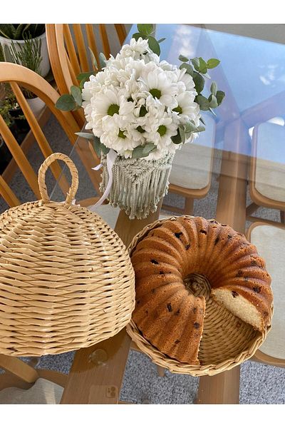 AFRALYAHOME صينية كيك من الخيزران/ديكور مطبخ ريفي بوهيمي/حامل عرض من الخيزران