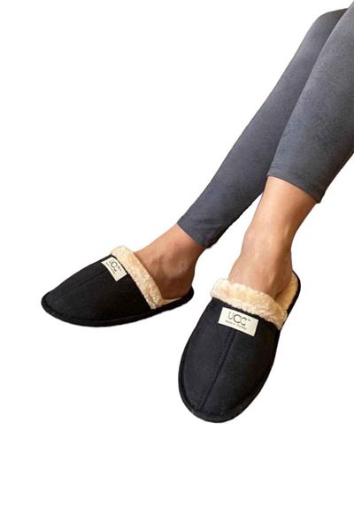 Liger Unisex Λούτρινες Παντόφλες Σπιτιού ΜΑΥΡΕΣ