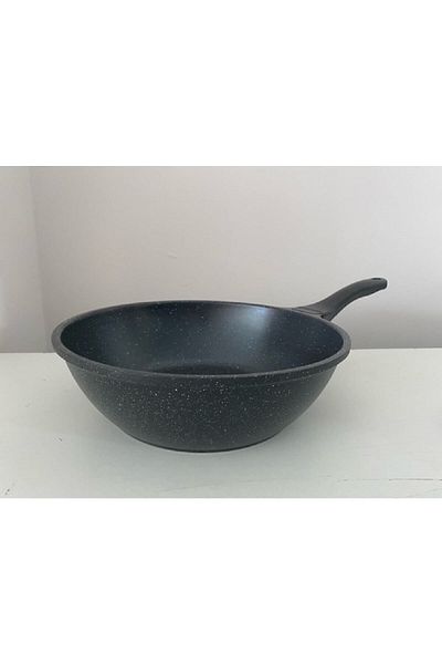 ThermoAD 28 Cm Cast Granite Wok Pan with Glass Lid / Gray