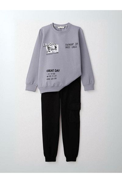 Zekids Boy - Enjoy Printed Cotton Tracksuit Set
