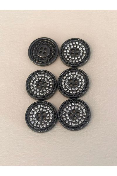 ODDA TASARIM ATÖLYESİ Black Gold Colored Crystal Stone 4 Hole Sewn 28 Size Button Set