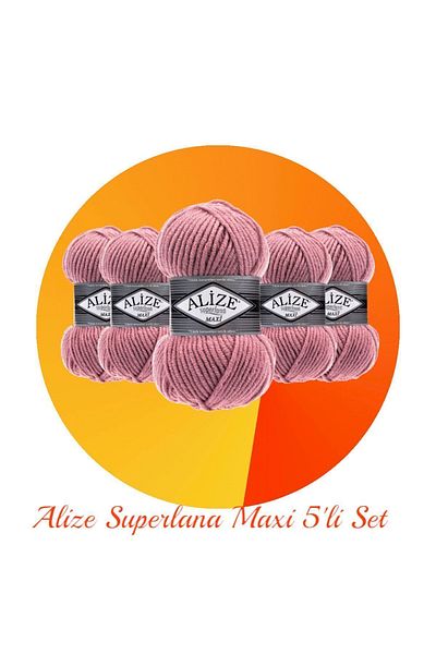 Alize Superlana Maxi Σετ 5 Χοντρό Χειροποίητο Πλεκτό Σχοινί 204 Σκούρο Πούδρα