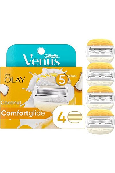 Gillette Venus Comfortglide Coconut Scent Plus Olay Women's Razor Blade Refills, 4 Count