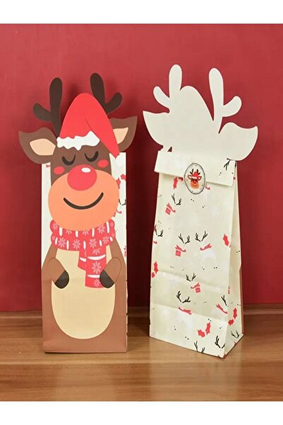 Kutumania Yılbaşı Temalı Şeker Kurabiye Hediye Geyikli Kağıt Çanta