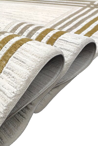 ünalcarpet 4 Metrekare - 6 Metrekare Bambu Tarz Modern Salon Oturma Odası Mutfak Halısı Antialerjik Gold