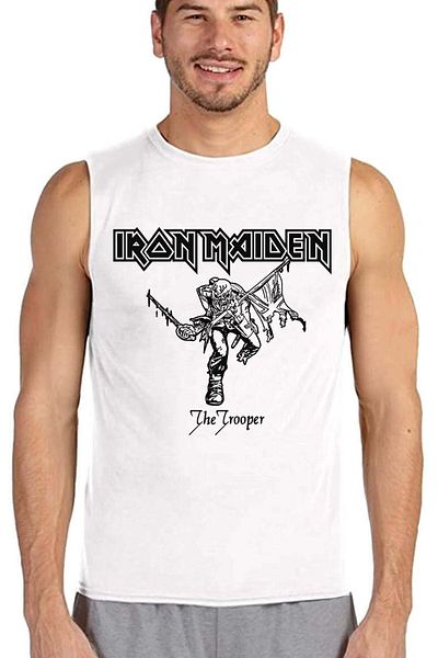 ROCKANDROLL Iron Maiden Maneca decupata alba |   Tricou fără mâneci pentru bărbați |   Atlet