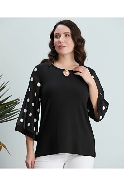 Te&Te Γυναικεία μπλούζα με μανίκια από τούλι διάφανη