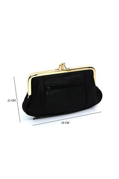 OLLBAG Portofel de dama cu clip din piele naturala