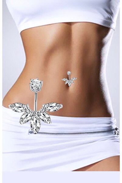 Arescollection Cerrahi Çelik Zirkon Taşlı Göbek Piercingi
