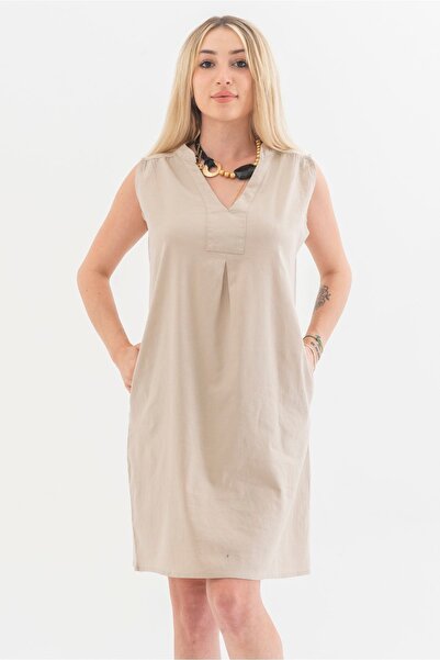 Bold & Young Πλυμένο βαμβακερό φόρεμα Lycra με τσέπες