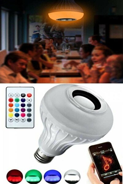 Modaba Gece Lambası Bluetooth Hoparlör Rgb Ledli Lamba Kumandalı Mp3 Çalar Ampul Renkli Ampul