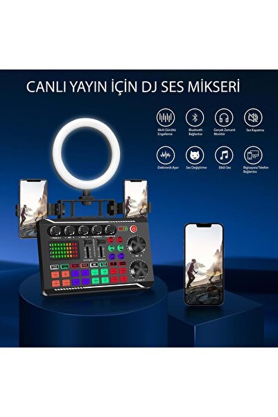 HyMark Stüdyo Ses Mikseri Şarjlı F998 Bluetooth DJ Canlı Yayın Kondenser Mikrofon Bağlantısı