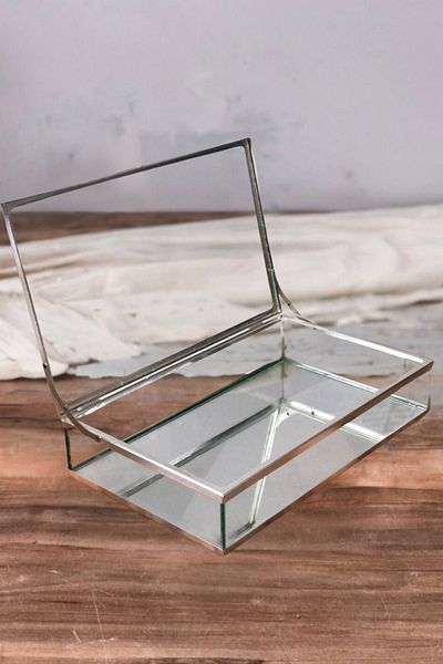 ÇerçiDede Glass Small Metal Framed Presentation Box with Lid Chocolate Candy and Jewelry Box 25x14 Cm Silver