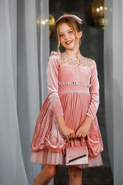 Ribbon kids Rochie pentru fete din catifea cu maneca lunga - cu gluga si catarame