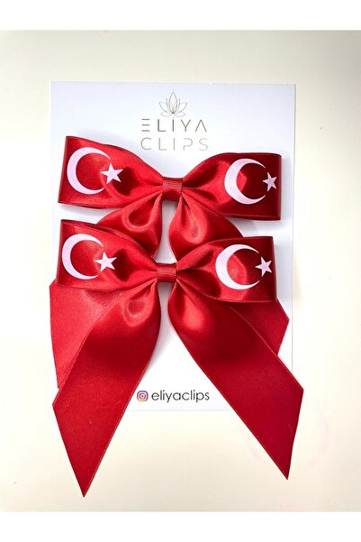 Eliya Clips العلم التركي الأحمر شريط الساتان القوس كليب مشبك Elcturk01