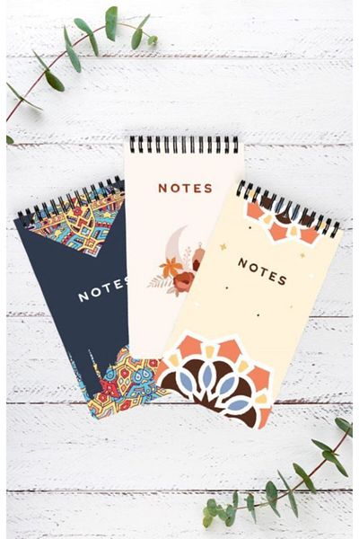 Hobbi Tasarım 55 Sheets Pocket Size Lined Spiral Colored Islamic Notebook - Pack of 3