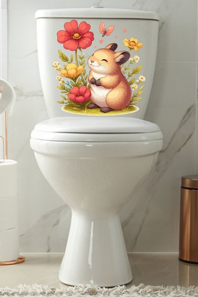Echo Home Cute Little Rabbit Butterfly and Colorful Roses Themed Toilet Seat Sticker Bathroom Sticker