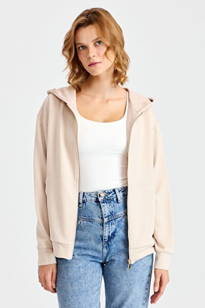Desen Triko Жіночий капюшон з сіткою та бічними кишенями, бежевий