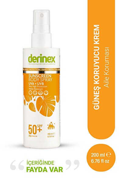 derinex GÜNEŞ KORUYUCU SPREY SPF 50+ AİLE BOYU KULLANIM 200 ML
