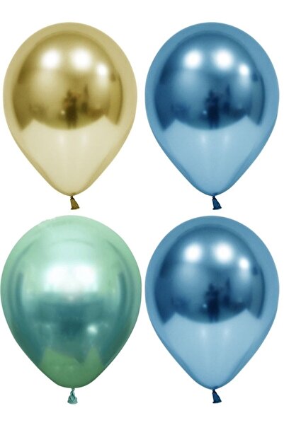 RÖNESANS PARTİ بالون كروم ذهبي-أخضر-أزرق 10 قطع
