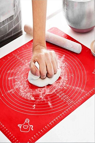 Makkam Home Büyük Boy Silikon Kırmızı Hamur Açma Matı Büyük Ölçü 45x65 Büyük