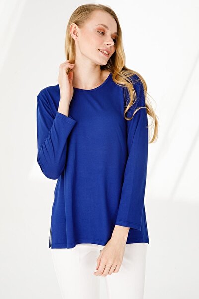 Desen Triko Γυναικεία μακρυμάνικη μπλούζα με λαιμόκοψη σε σχήμα Ο, βασική χτε...