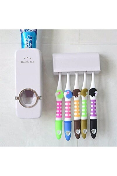 Mercan Diş Macunu Sıkacağı Ve 5li Diş Fırçası Tutucu Askı Seti