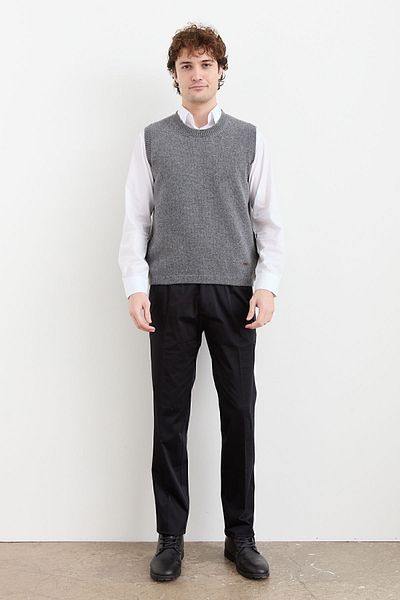 Desen Triko Men's Crew Neck Classic Wool Sweater Smoked